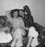 Dorothy in striped robe-slumber party, 1955